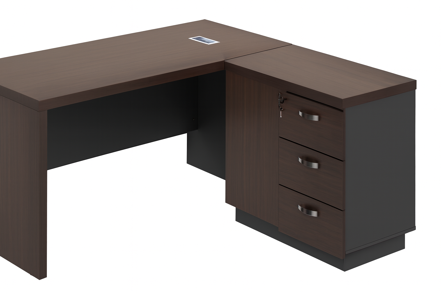 Used Office Desk with side table cabinet dark brown colour (3 drawers)  - Image 2