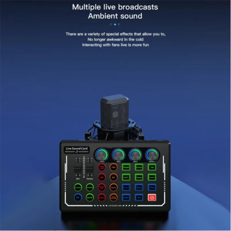 V88 Audio Mixer USB External Sound Card Headset Microphone Live Broadcast Sound Card for Mobile Phone Computer Black - Image 1