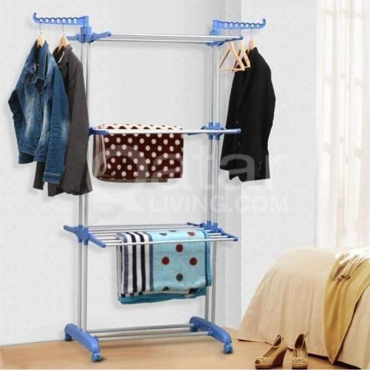 3 Layer Foldable Cloth Drying Rack with Wheels  - Image 2