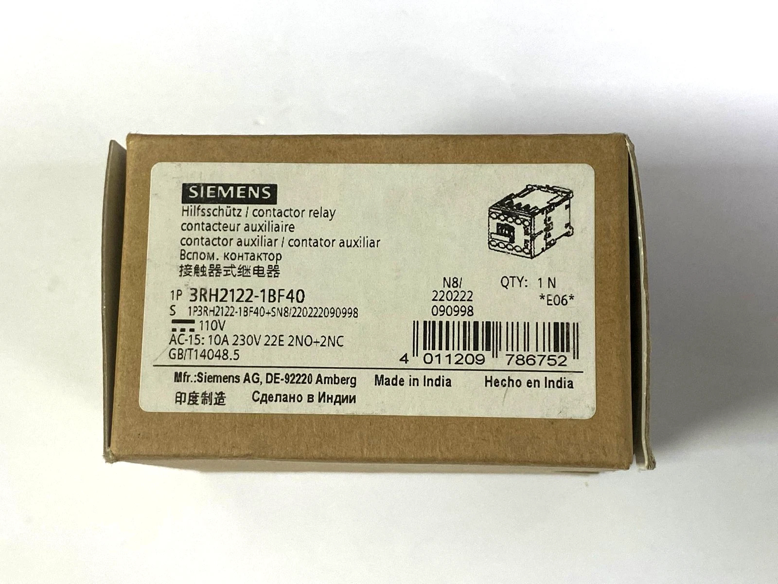 NEW Siemens 3RH2122-1BF40 Control Relay 2NO 2NC 110V DC - Image 1