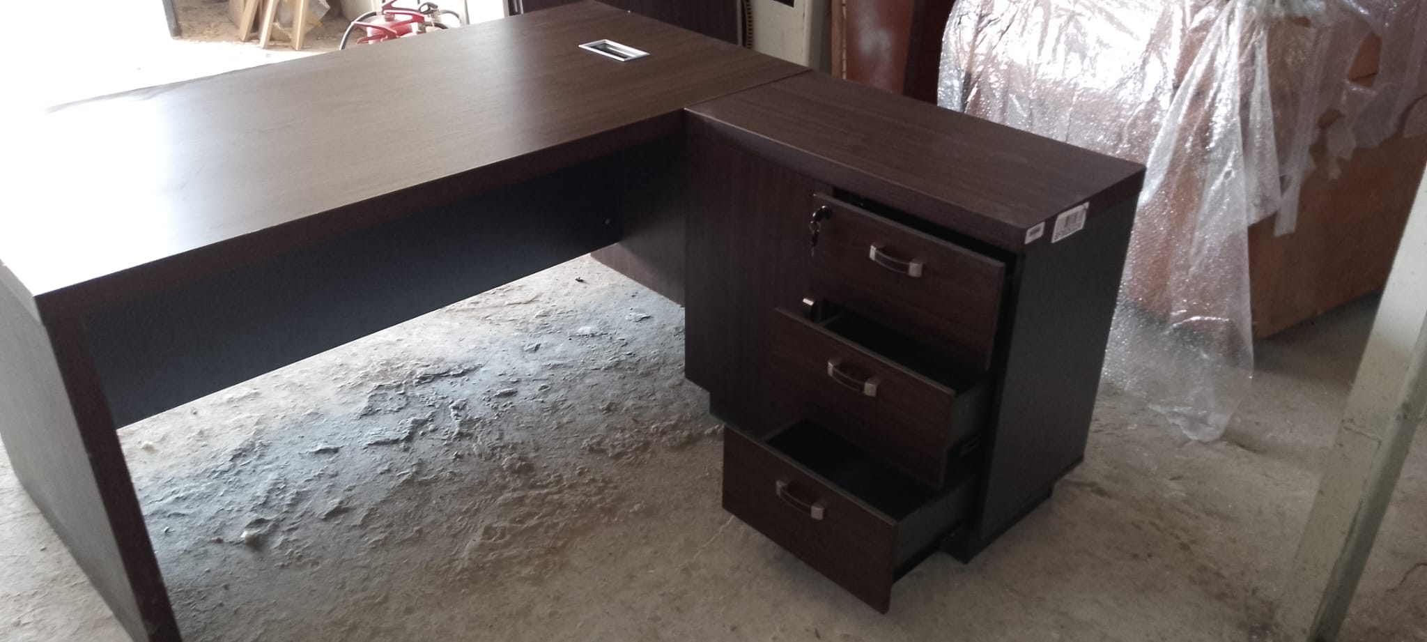 Used Office Desk with side table cabinet dark brown colour (3 drawers)  - Image 5