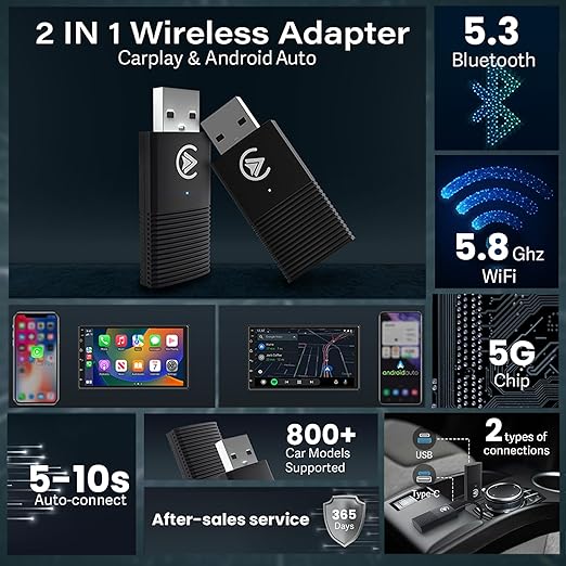 Carlizem Latest 2025 Wireless Carplay and Android Auto Adapter 2-in-1 | - Image 4