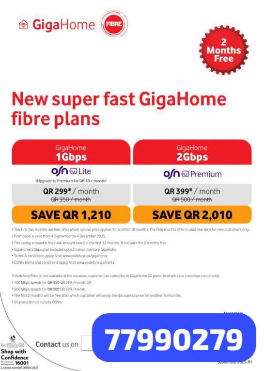 Vodafone Fibre Gigahome Superfast Wi-Fi! Upto 1 GBPS speed. 1st 2 months free - Image 1