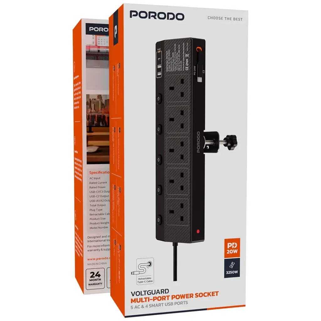 Porodo Voltguard Multi-Port Power Socket PD 20W - Image 4