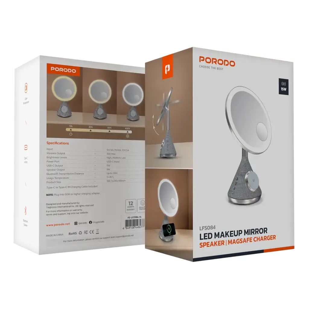 PORODO LED MAKEUP MIRROR WITH SPEAKER AND MAGSAFE CHARGER - Image 1