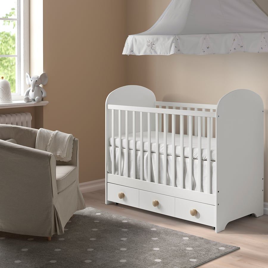 GONATT cot with drawer + SKÖNAST mattress (baby crib) - Image 4
