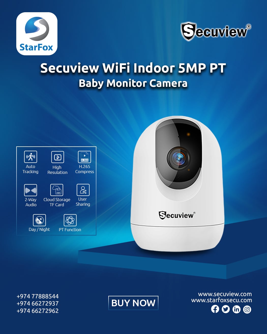 Secuview WiFi Indoor 5MP PT Baby Monitor Camera. - Image 1