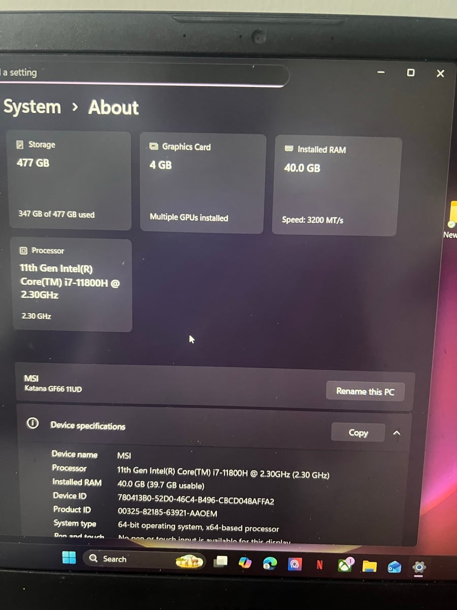 MSI LAPTOP /4GB NVIDIA GRAPHICS/40GB RAM - Image 1