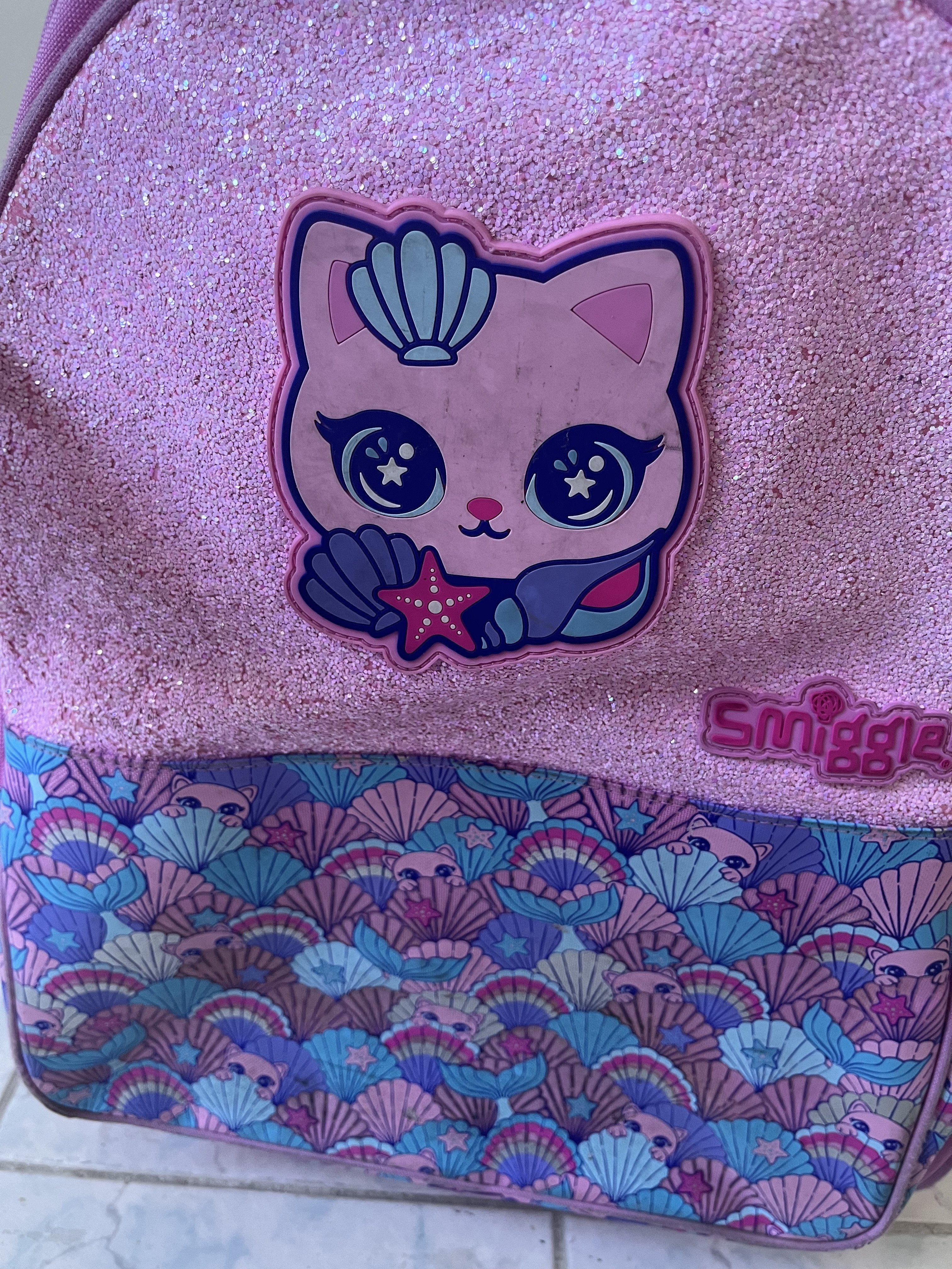 Used smiggle pink cat mermaid backpack trolleybag - Image 2