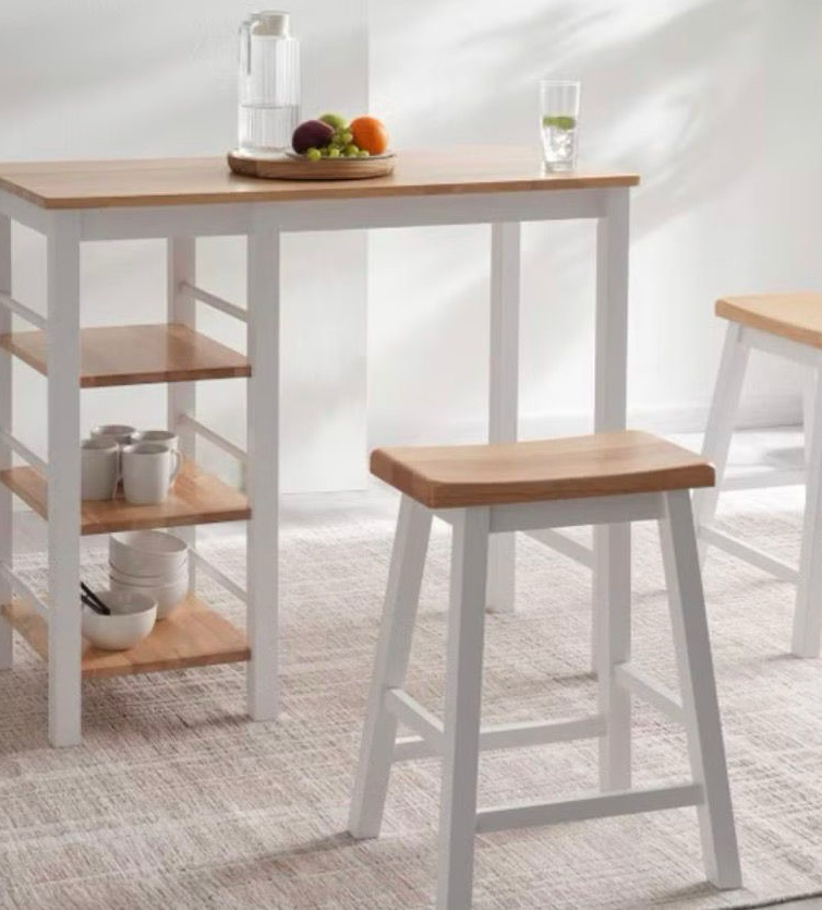 PAN Home Wooden Dining Table Set with 2 Stools – Excellent Condition - Image 2