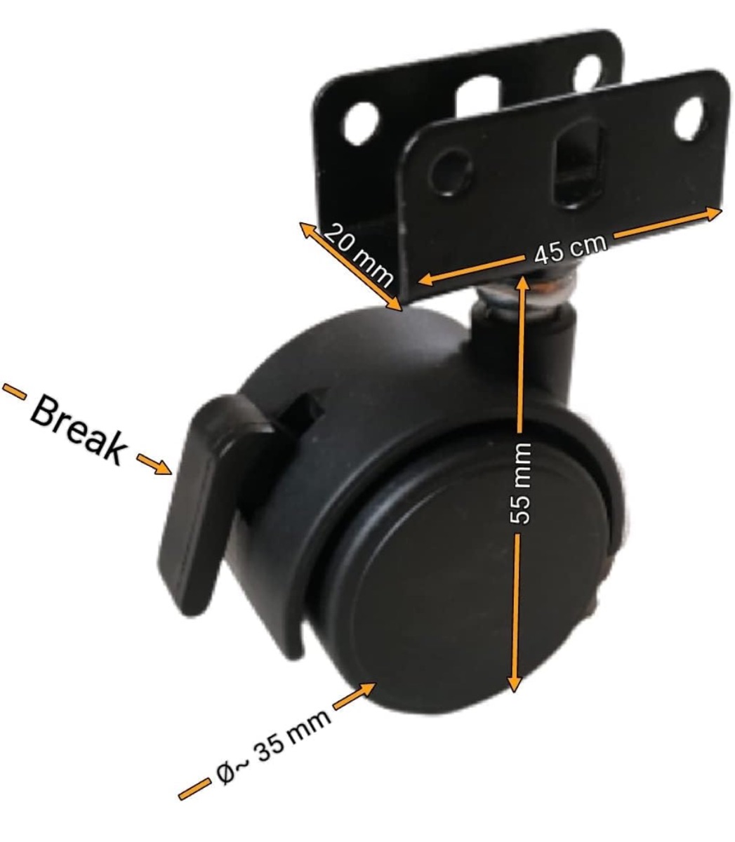 Caster Wheel Small for Furniture 35mm diameter Black Twin heel Plywood Castor Plate with Lock/Stopper/Break - Image 3