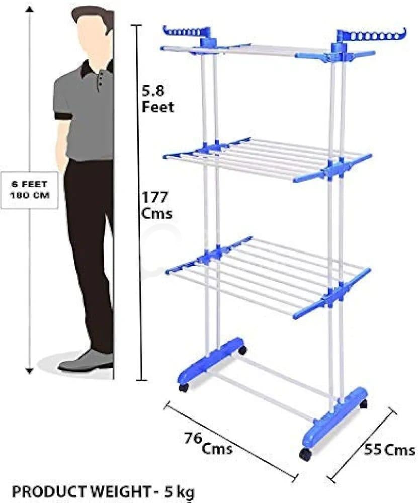 3 Layer Foldable Cloth Drying Rack with Wheels  - Image 4