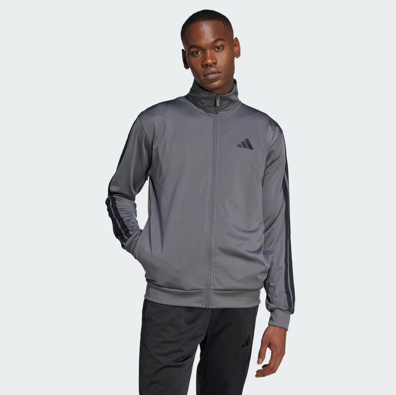 New Adidas Dayready Tracktop Jacket (Size Medium) Grey/Black - Image 1
