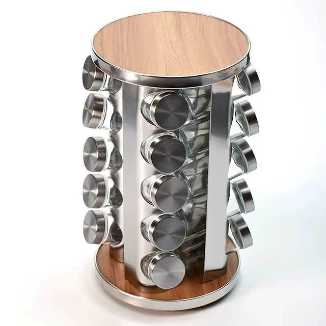 Stainless Steel Spice Rack - 20 Glass Jars High Quality 360 Rotating - Image 2