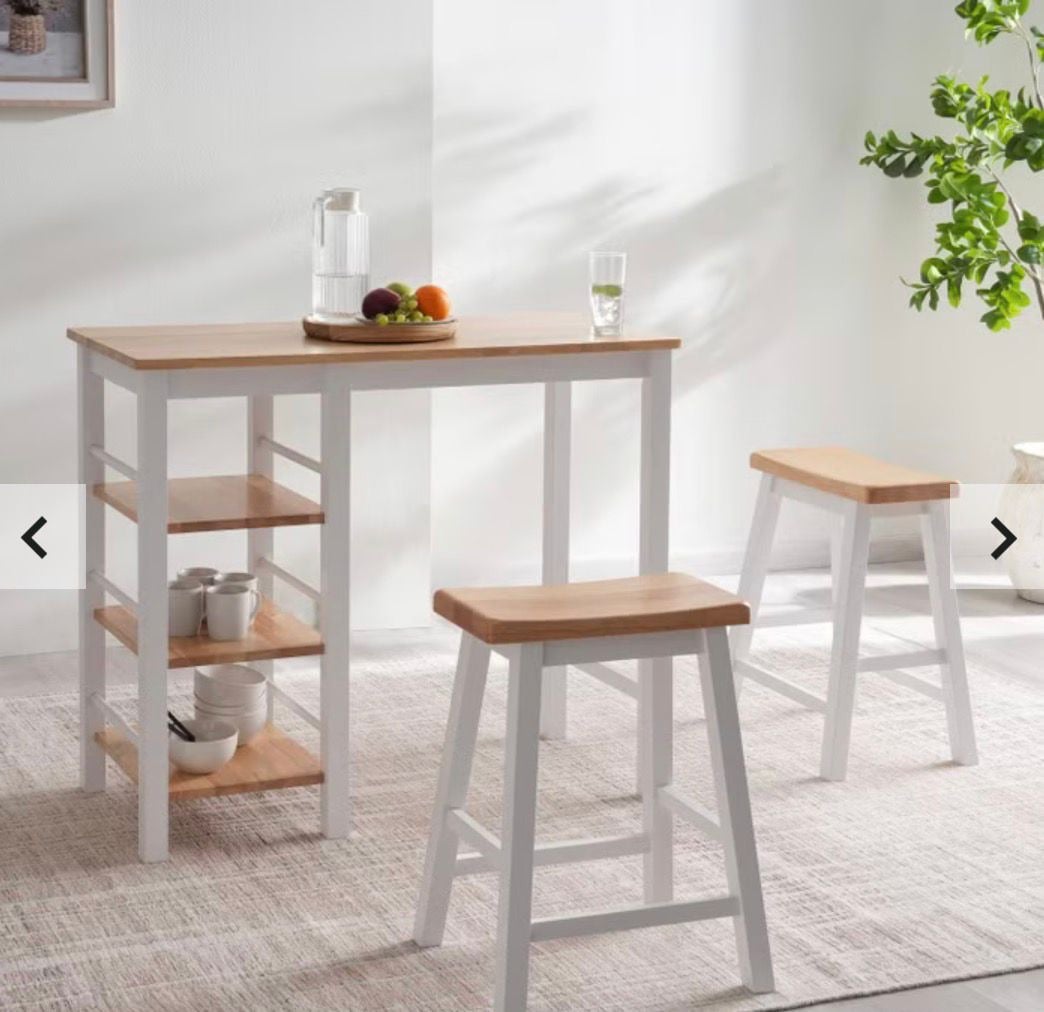 PAN Home Wooden Dining Table Set with 2 Stools – Excellent Condition - Image 1