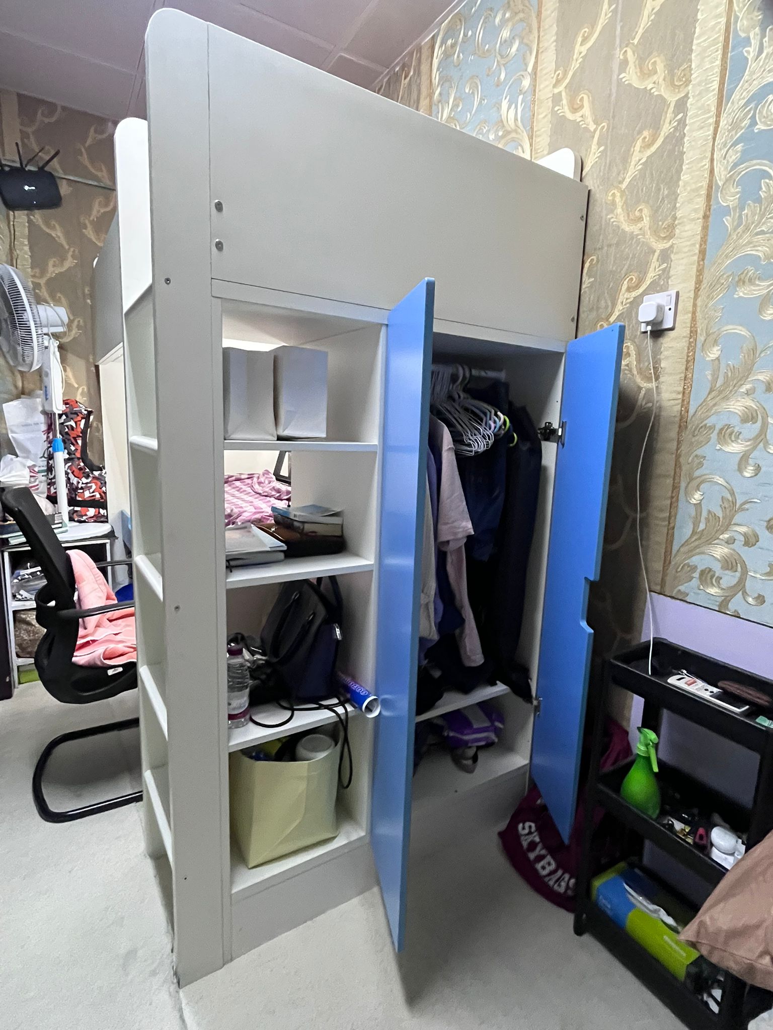 Urgent sale IKEA Loft bed, white blue/with desk with 4 drawers, 90x200 cm for kids bunk bed - Image 4