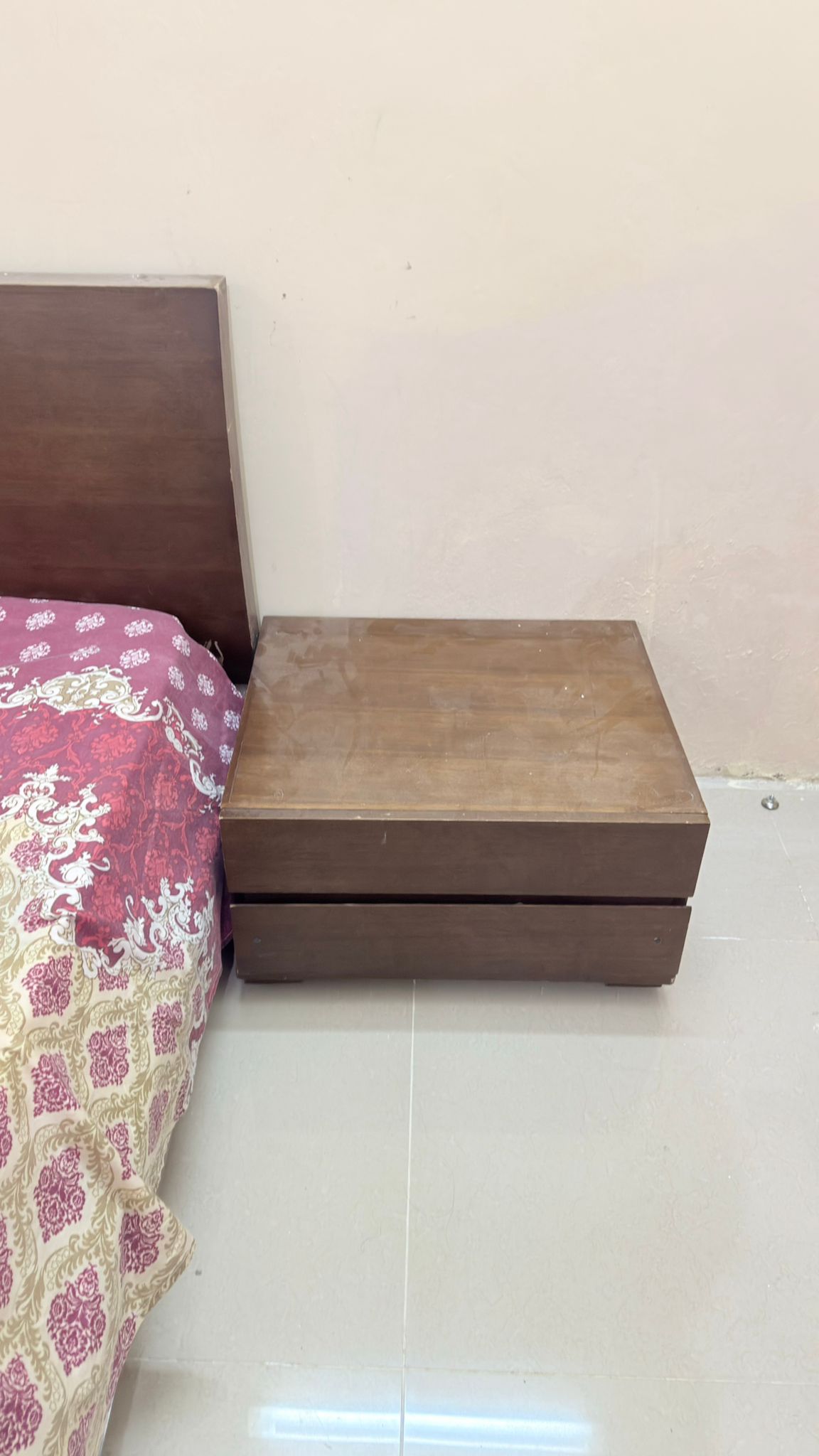 Full Size Wooden Bed with Mattress and Side Table - Image 3