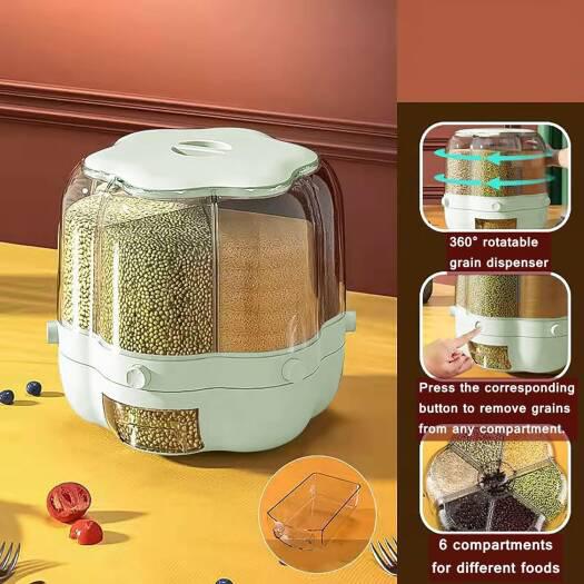 360° Rotating Rice Dispenser Qatar | 6 Compartments | One-Button Press - Image 6