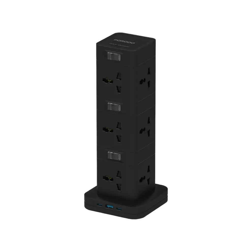 Porodo Three-Story 12AC Power Hub With USB-C PD & Quick Charge 3.0 - Image 1