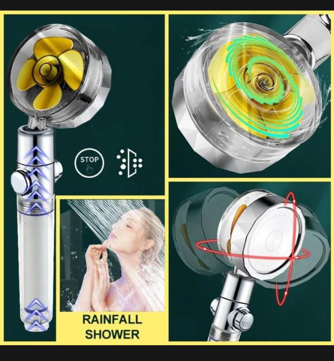Propeller Shower Head High Pressure 360 Rotation High Pressure Water Saving Spray Shower Head Rainfall Turbo Fan Shower Head Bathroom - Image 4