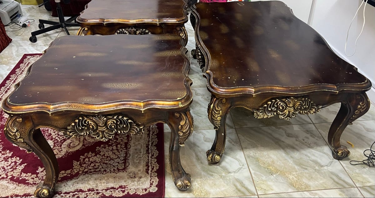 3 pieces ornate wooden table set for sale - Image 1