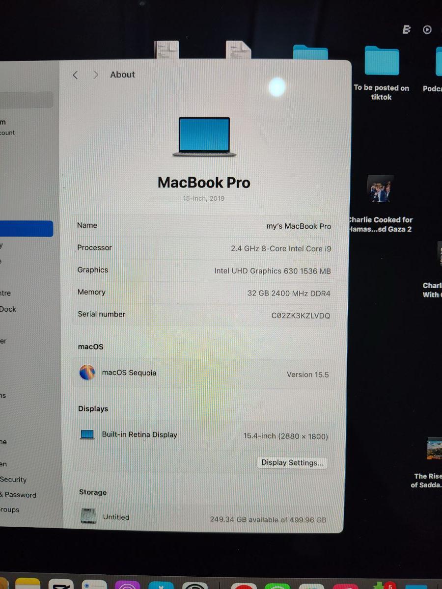 MacBook pro 15.4" i9 32gb ram 512gb ssd  4g graphics card 2019 model clean and perfect condition - Image 2