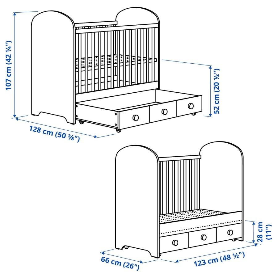 GONATT cot with drawer + SKÖNAST mattress (baby crib) - Image 3