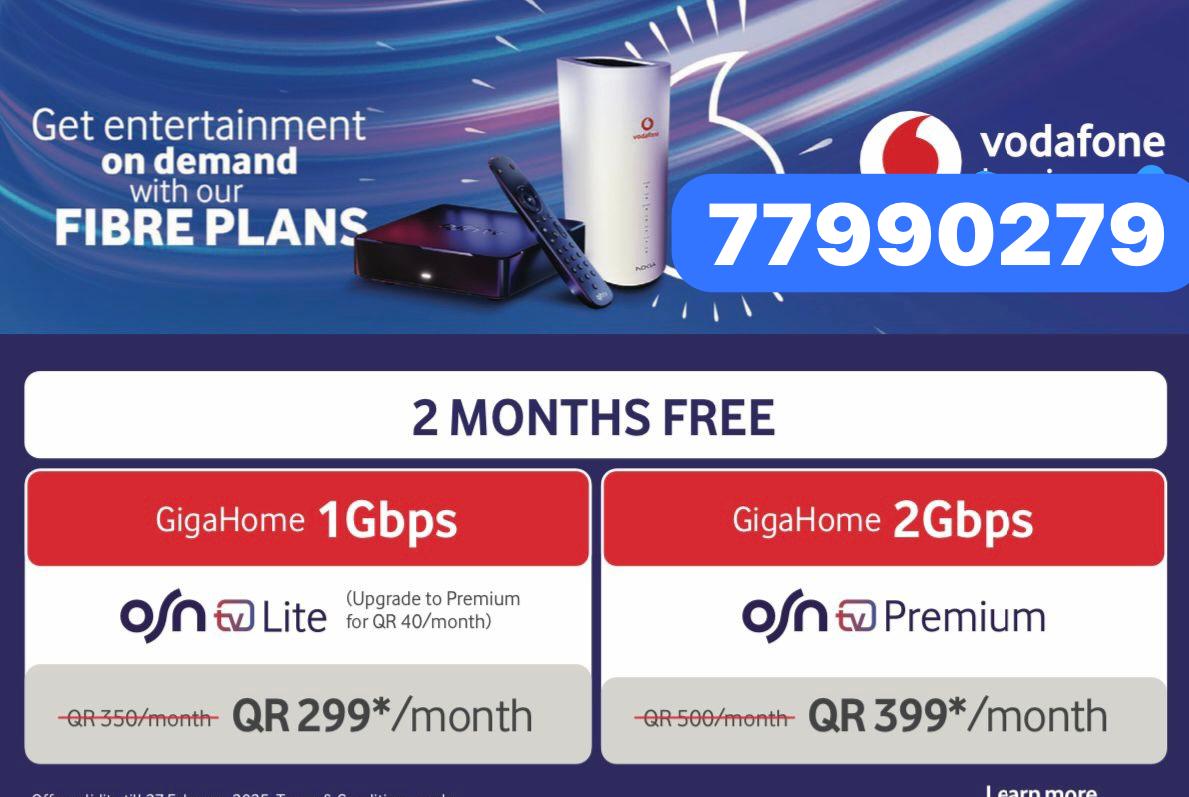 Vodafone Gigahome Fibre Superfast Wi-Fi . 2 months free then 299 Qr monthly - Image 1