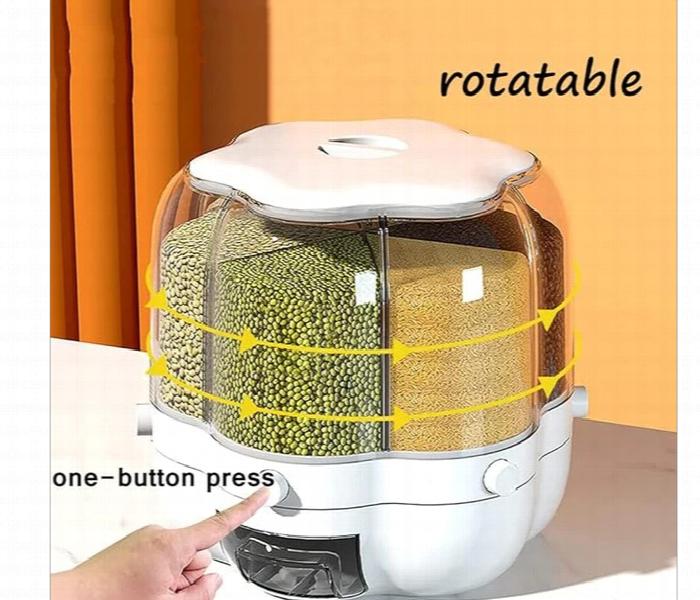 360° Rotating Rice Dispenser Qatar | 6 Compartments | One-Button Press - Image 1