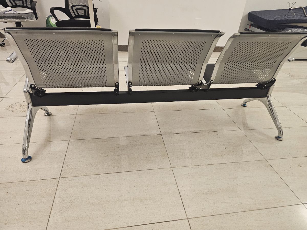 Reception Bench 3-Seat Waiting Room Chairs with Armrest Steel Guest Chair Reception Chair for Office - Image 2