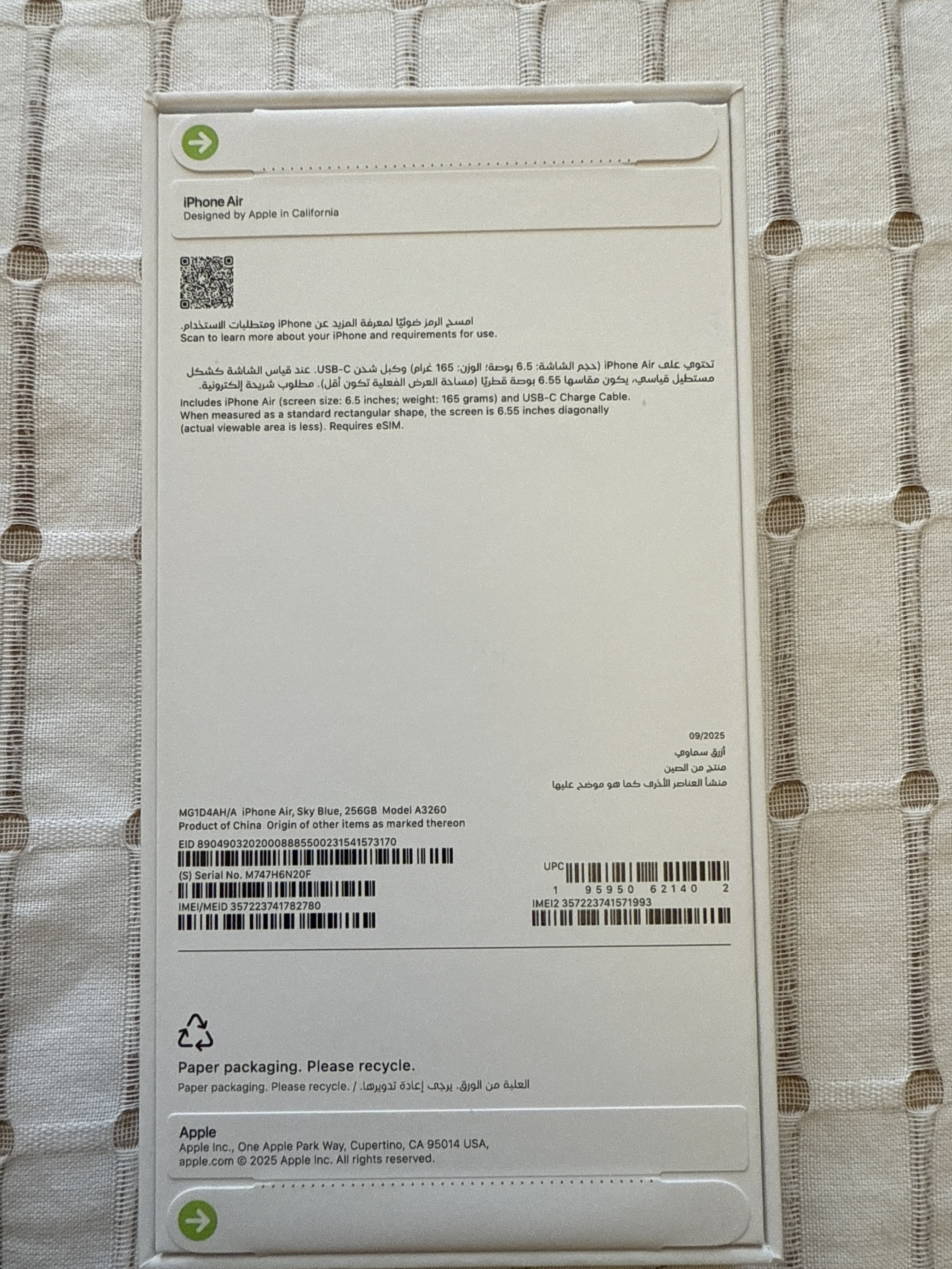 Iphone air sky Blue 256GB - Image 1