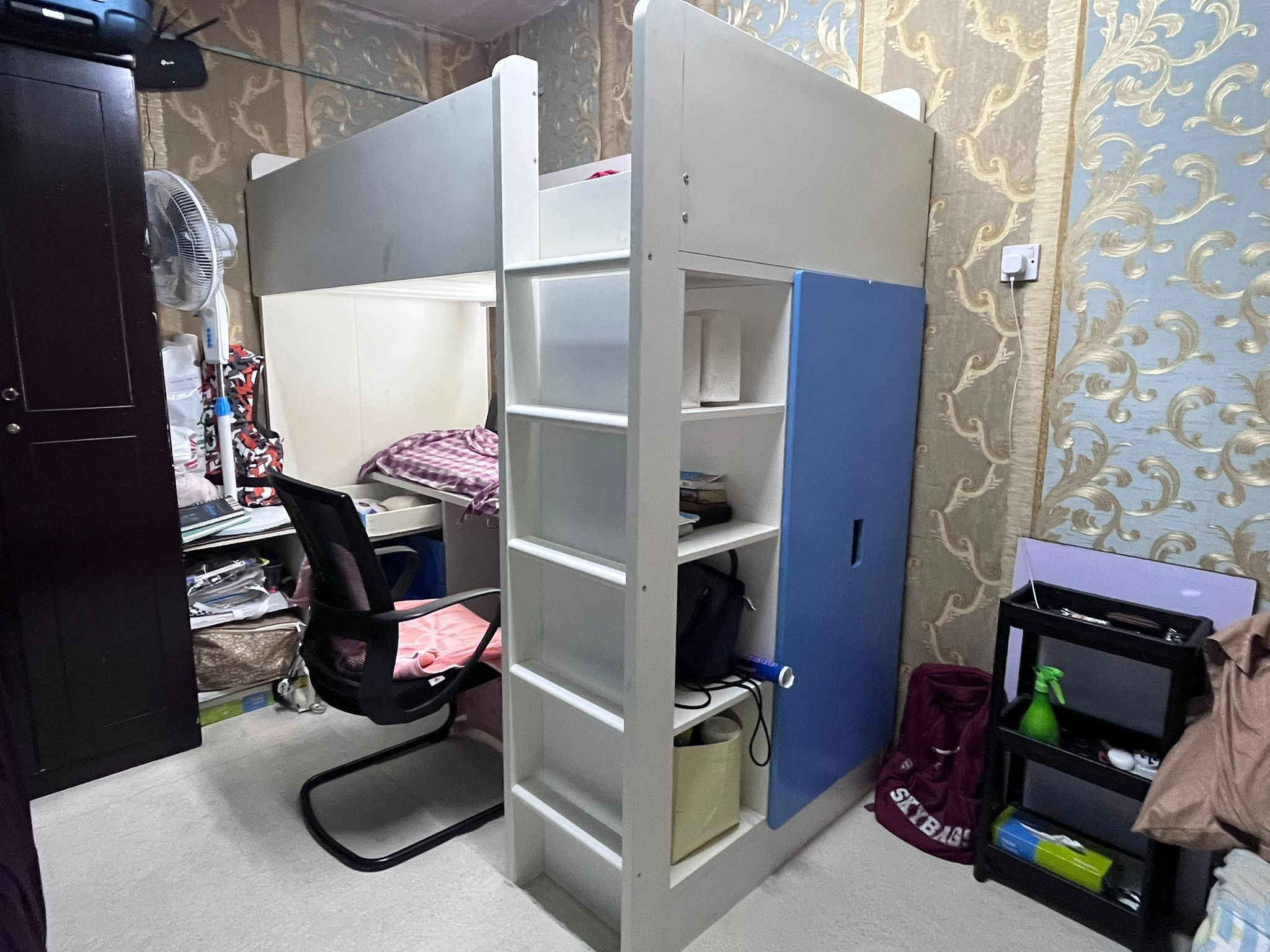 Urgent sale IKEA Loft bed, white blue/with desk with 4 drawers, 90x200 cm for kids bunk bed - Image 6