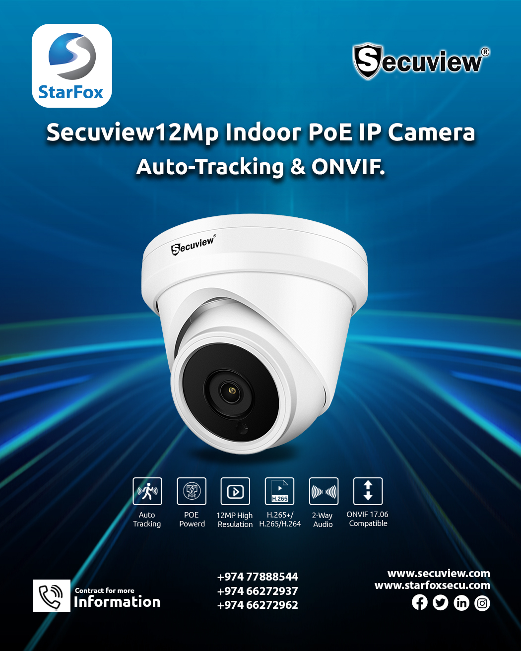 Secuview 12MP Indoor PoE IP Camera | Auto-Tracking & ONVIF - Image 1