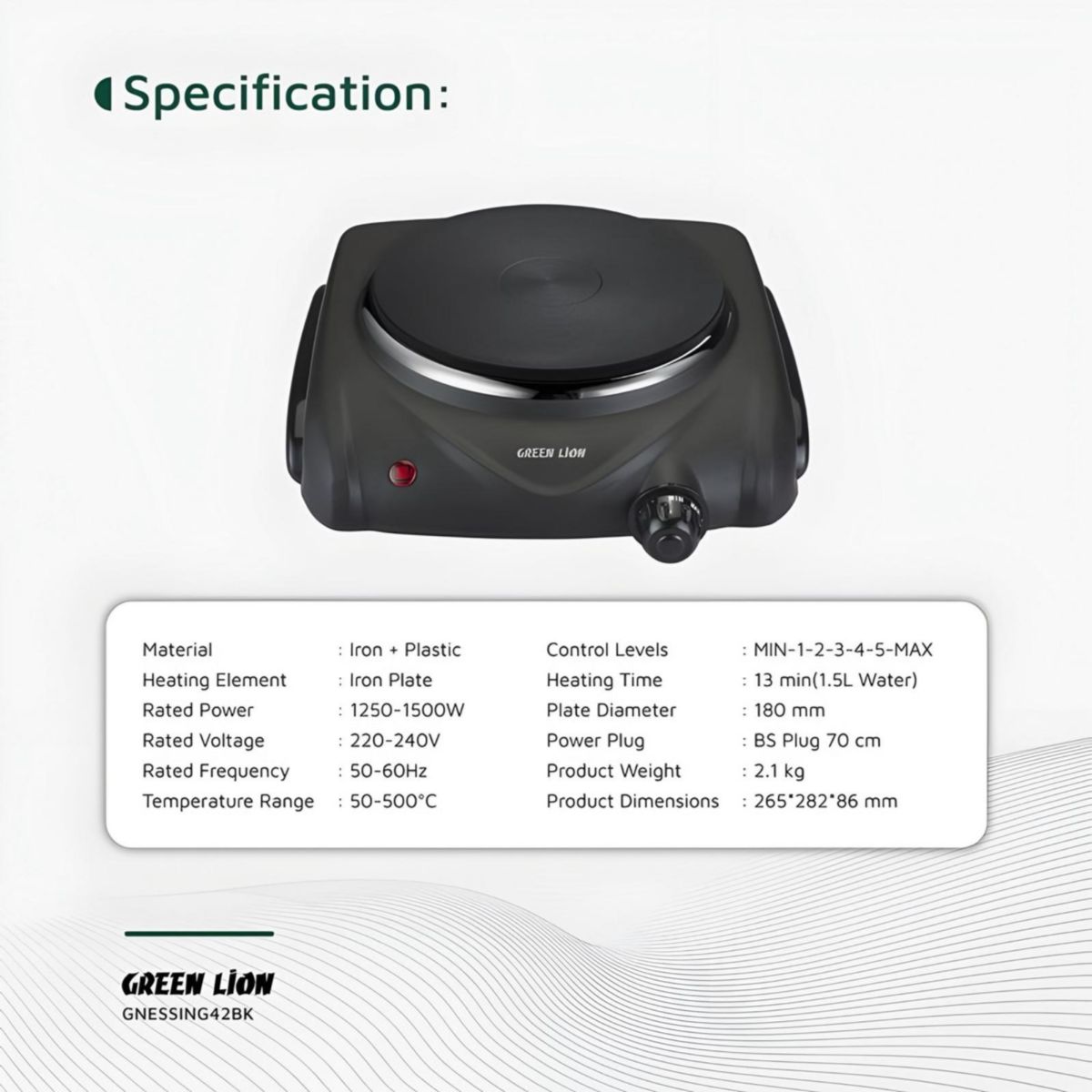 Single Hot Plate Electric Stove 1500W 6 levels heating & 2 Years Warranty- green lion 4608 - Image 2