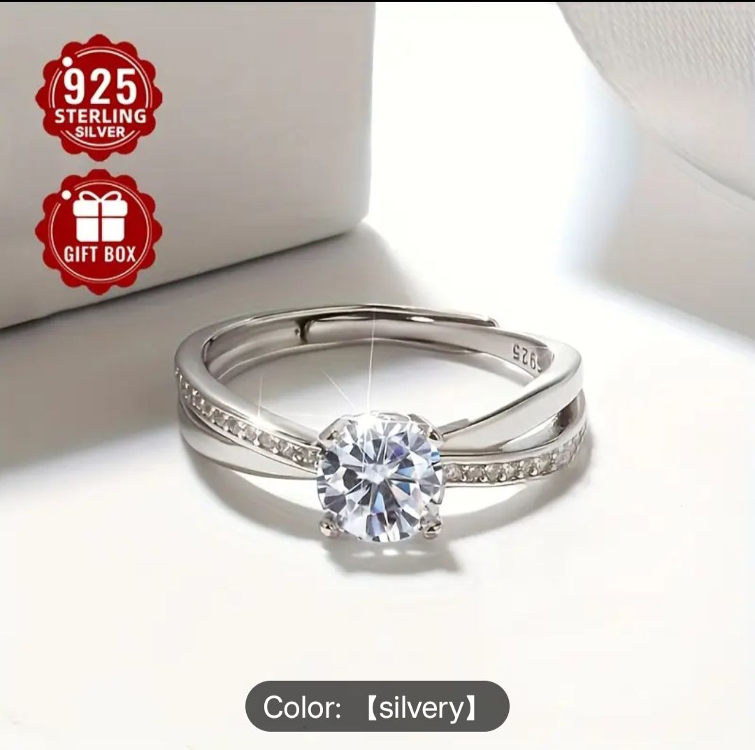 Beautiful Adjustable Ring Made Of 925 Sterling Silver With Synthetic Zirconia - Image 2