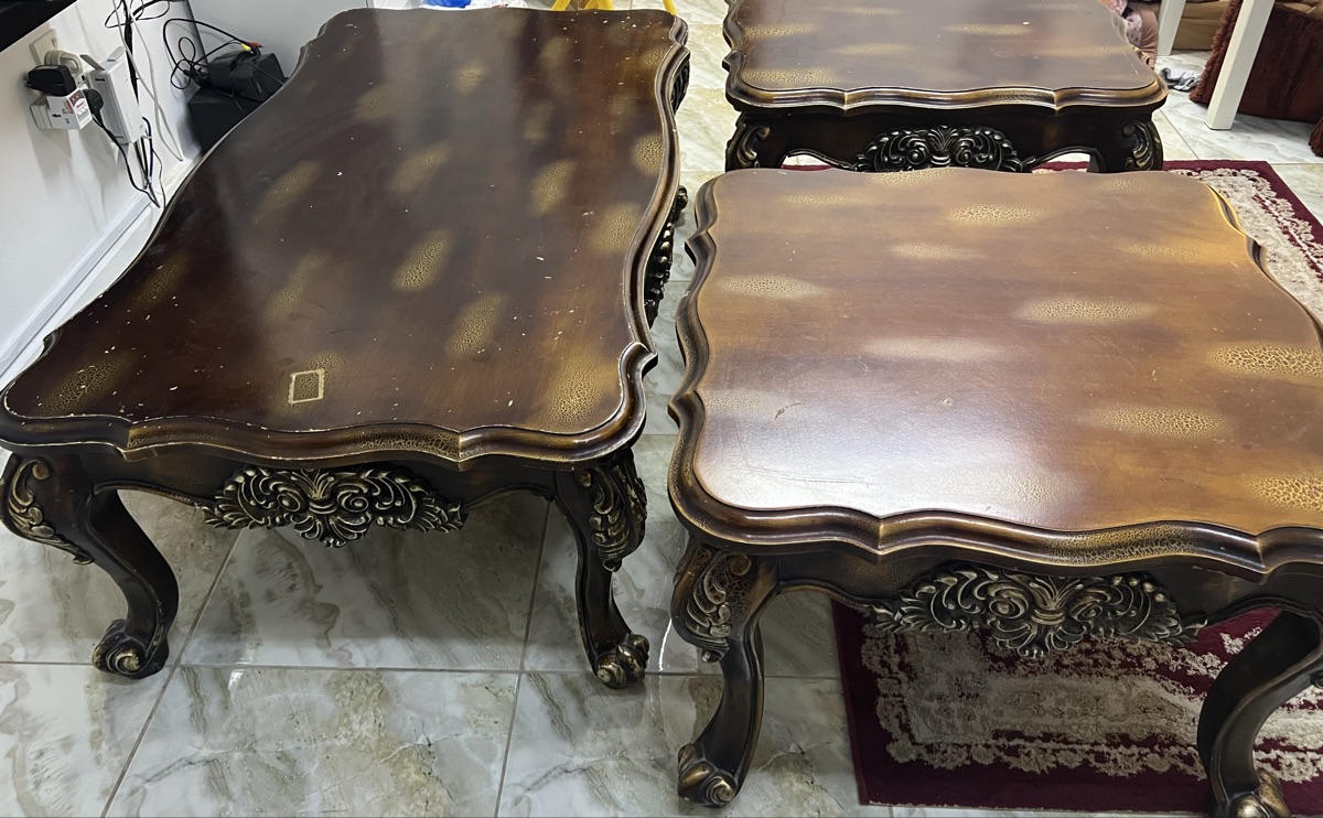 3 pieces ornate wooden table set for sale - Image 5