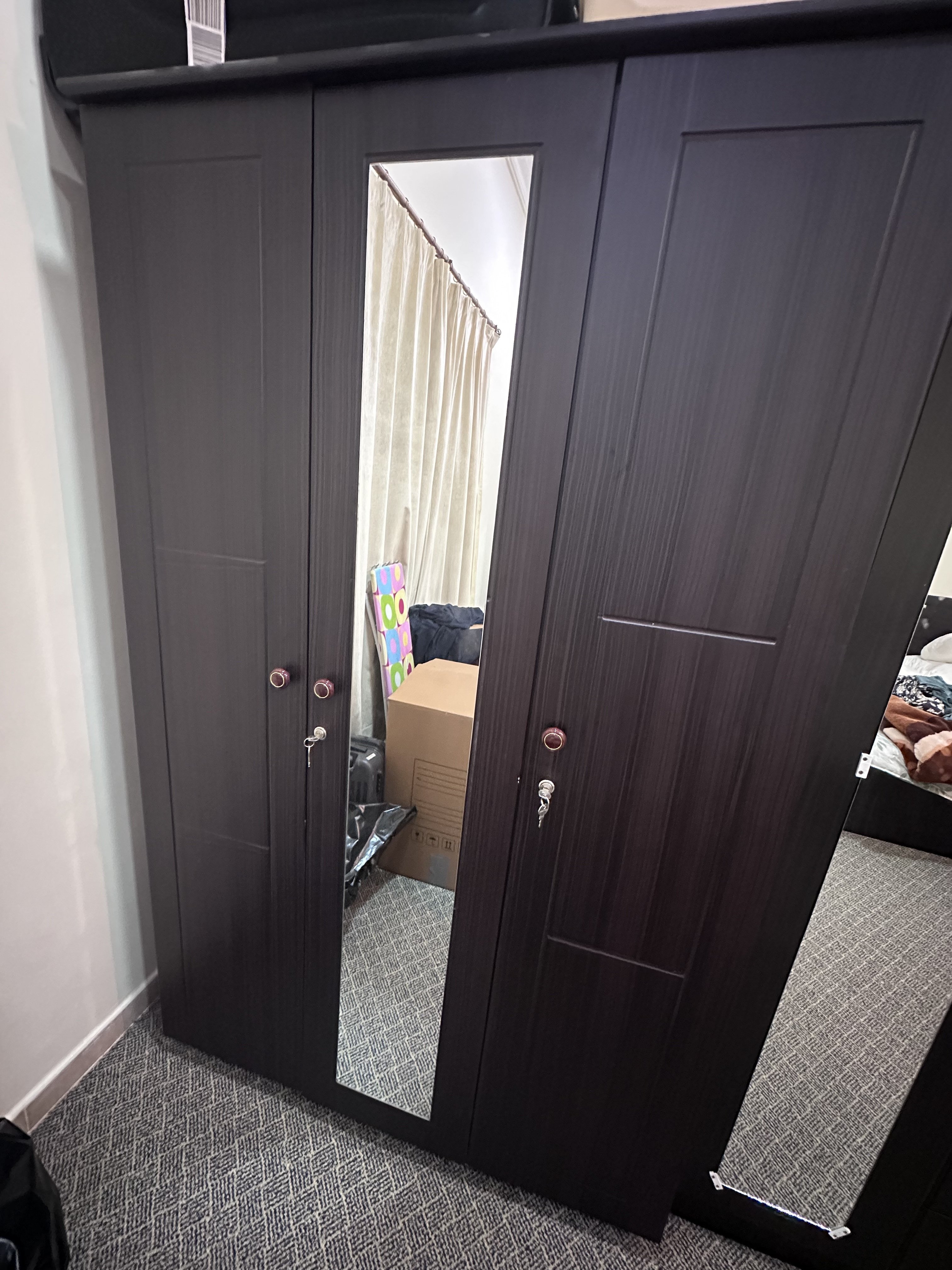 Queen Size Bed + Mattress + Side Table + Dressing Table + 3 Door Wardrobe  - Image 4