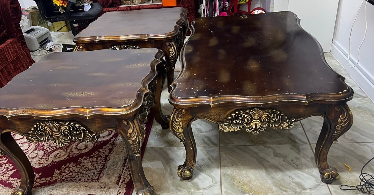 3 pieces ornate wooden table set for sale - Image 3
