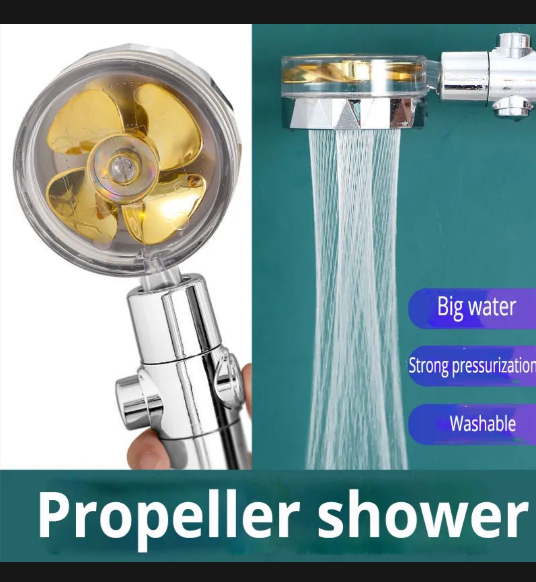 Propeller Shower Head High Pressure 360 Rotation High Pressure Water Saving Spray Shower Head Rainfall Turbo Fan Shower Head Bathroom - Image 1
