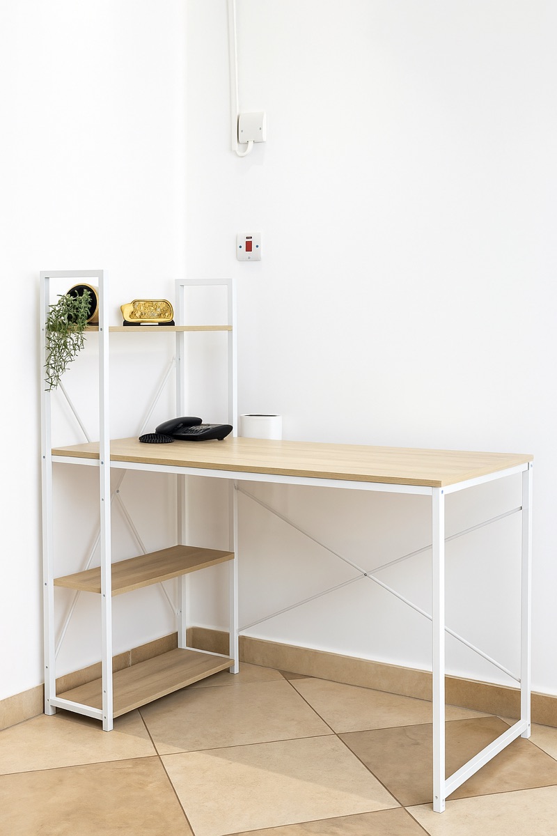 HOME BOX :Modern Study & Work Desk with Built-In Shelves – Minimalist Design - Image 1