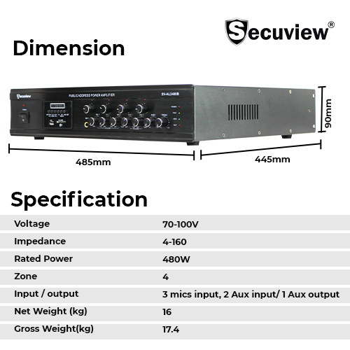 Secuview 480W PA System Amplifier (4 Zones) - Image 7