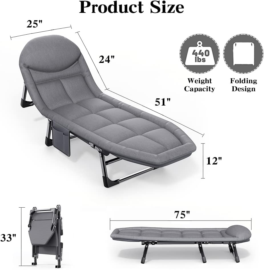 Folding Outside Chaise Lounge Chair with Mattress - Image 2