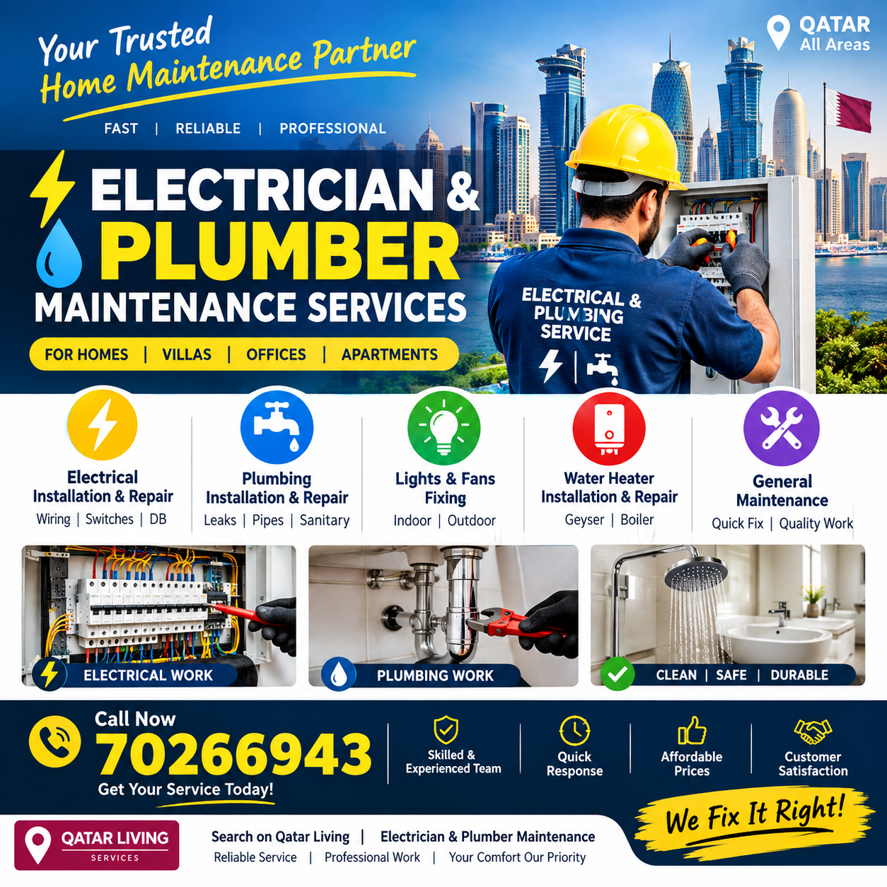 Electrician & Plumber Door Lock Repair Maintenance service Doha Qatar