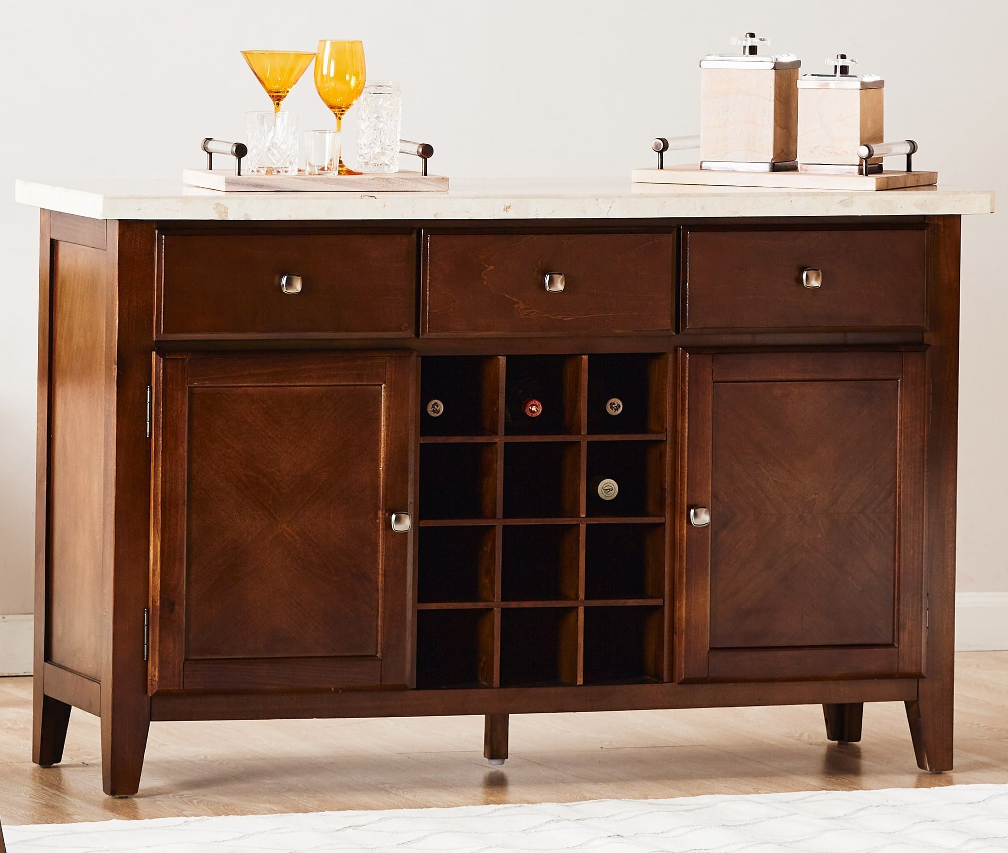 Home Centre Ken Buffet Table | Marble Top | Solid Wood |Dining Storage - Image 1