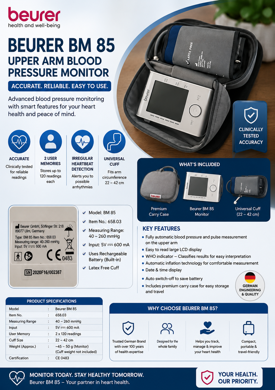 FOR SALE – Beurer BM 85 Premium Blood Pressure Monitor (German Quality) - Image 3