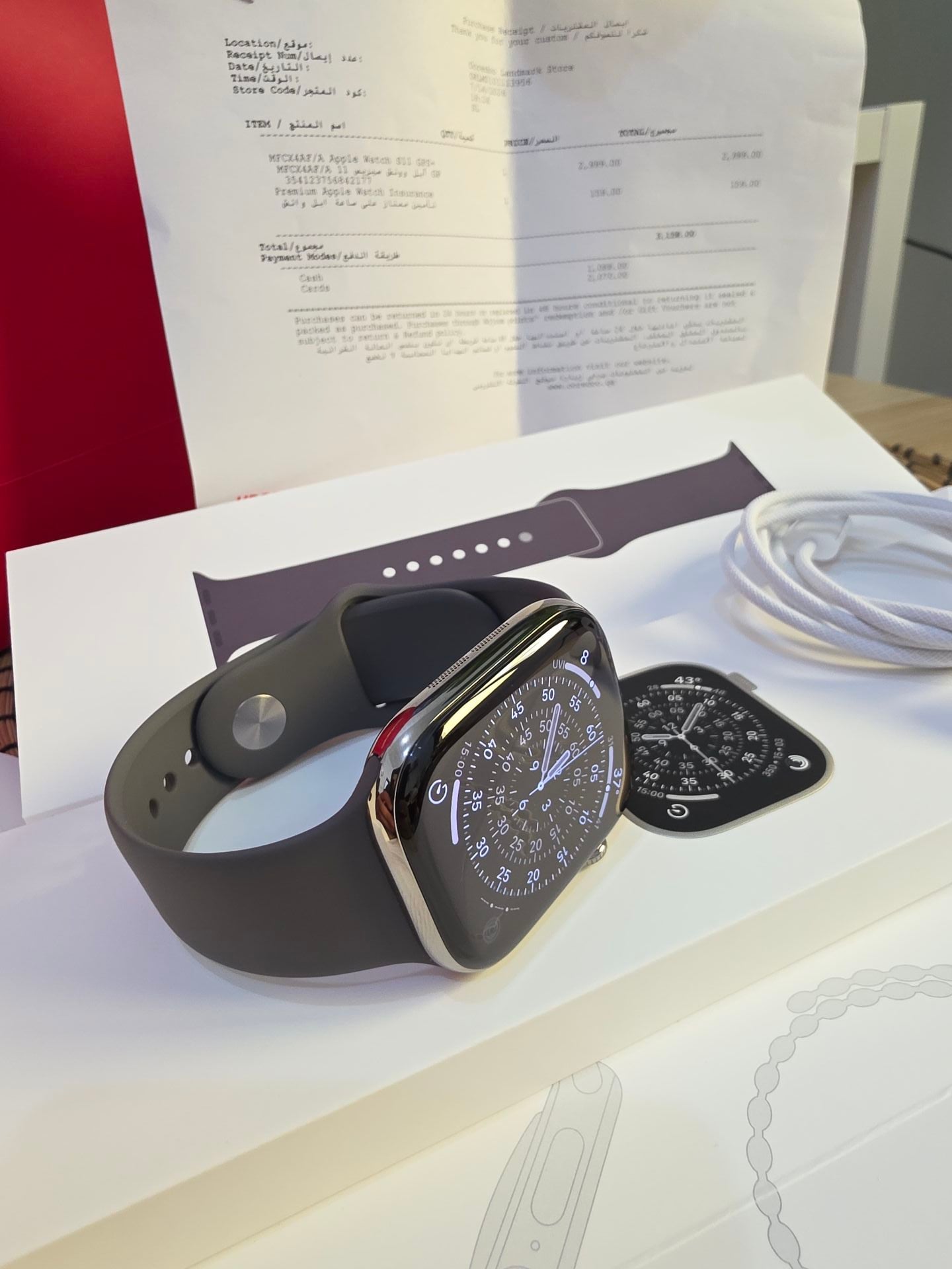 ساعة آبل S11 46mm تيتانيوم طبيعي مع حزام رياضي رمادي داكن خلوي - Image 8