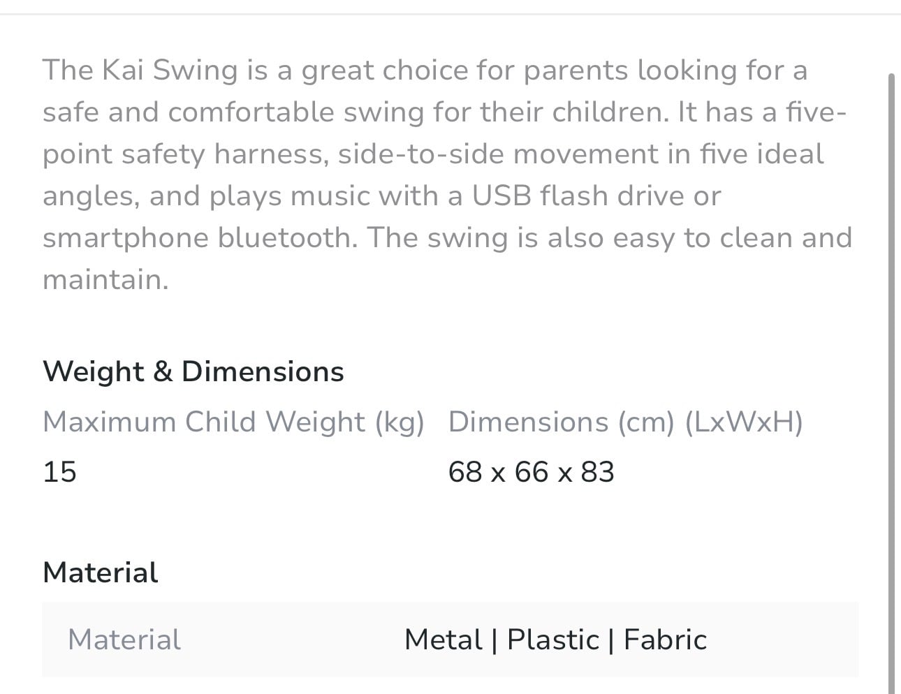 Baby Swing - Mastela Brand (used less than a month) - Image 3