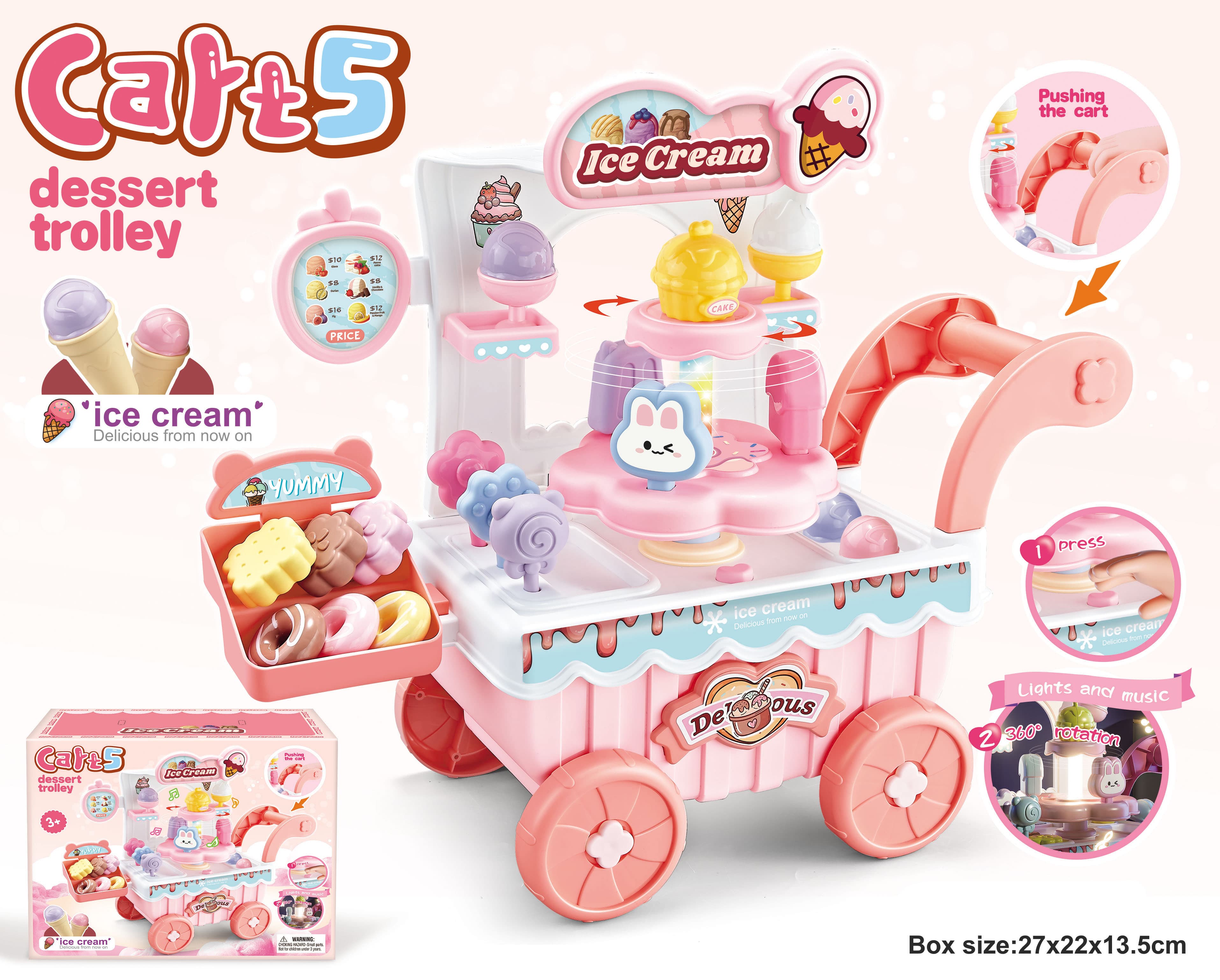 Cart 5 Ice Cream Dessert Trolley with Lights & Music - Image 1