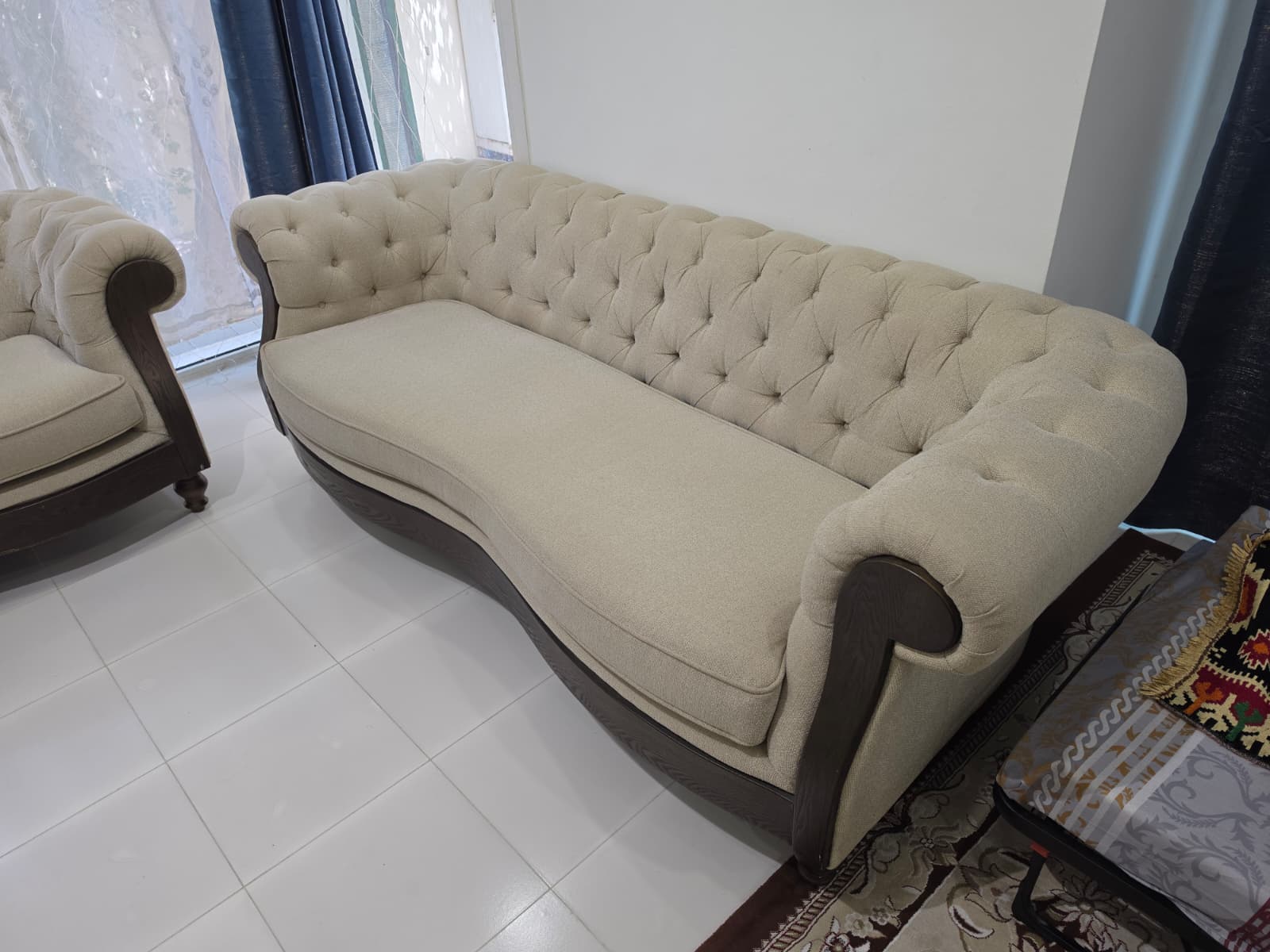 2 Piece Sofa Set (Short + Long) Cream Color Like New Condition - Image 5