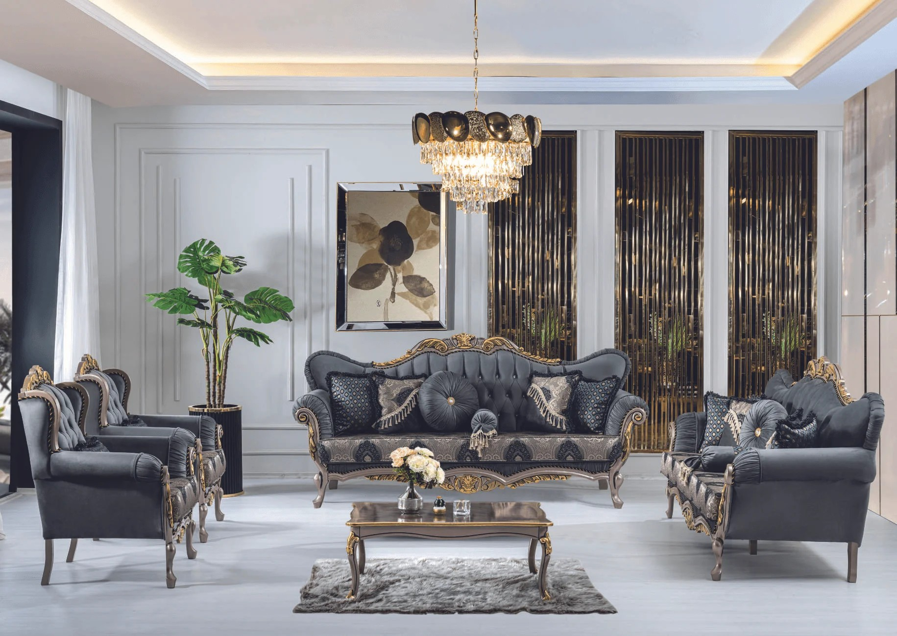 luxury baroque sofa purple multicolored white  gold  - Image 3